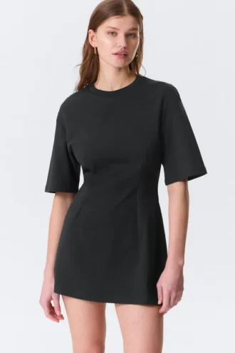 Kurzärmeliges Baumwoll-Minikleid – Schwarz
