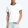 Kurzärmeliges Baumwoll-T-Shirt mit Kontrastbesatz – Weiß – Grüner Saum