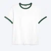 Kurzärmeliges Baumwoll-T-Shirt mit Kontrastbesatz – Weiß – Grüner Saum