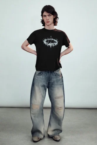 Kurzärmeliges bedrucktes T-Shirt – Schwarz – Thorn Crown