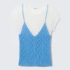 Kurzärmeliges, gestricktes Lagen-Oberteil – Weiß & Blau