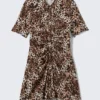 Kurzärmeliges Mini-Hemd-Kleid – Leopardenmuster