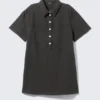 Kurzärmeliges Mini-Hemd-Kleid – Off-Black