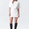 Kurzärmeliges Mini-T-Shirt-Kleid – Weiß