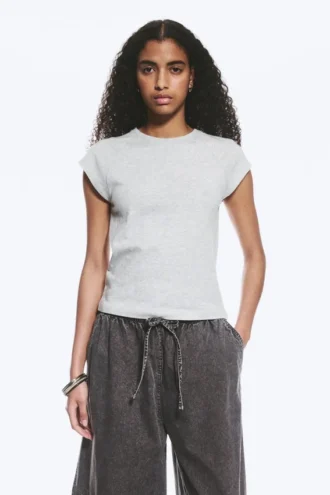 Kurzärmeliges Raglan-T-Shirt – Grau meliert