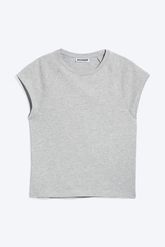 Kurzärmeliges Raglan-T-Shirt – Grau meliert Kurzärmeliges Raglan-T-Shirt – Grau meliert