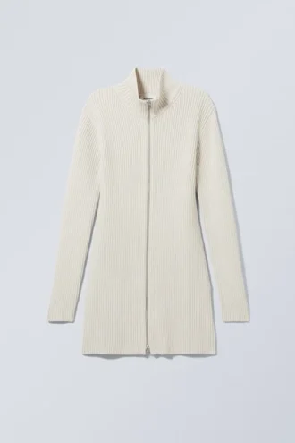 Laila Long Zip Strickjacke – Light Mole Laila Long Zip Strickjacke – Light Mole