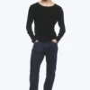 Langarm-Henley-T-Shirt – Schwarz Langarm-Henley-T-Shirt – Schwarz
