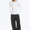 Langarm-Henley-T-Shirt – Staubweiß