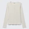 Langarm-Henley-T-Shirt – Staubweiß
