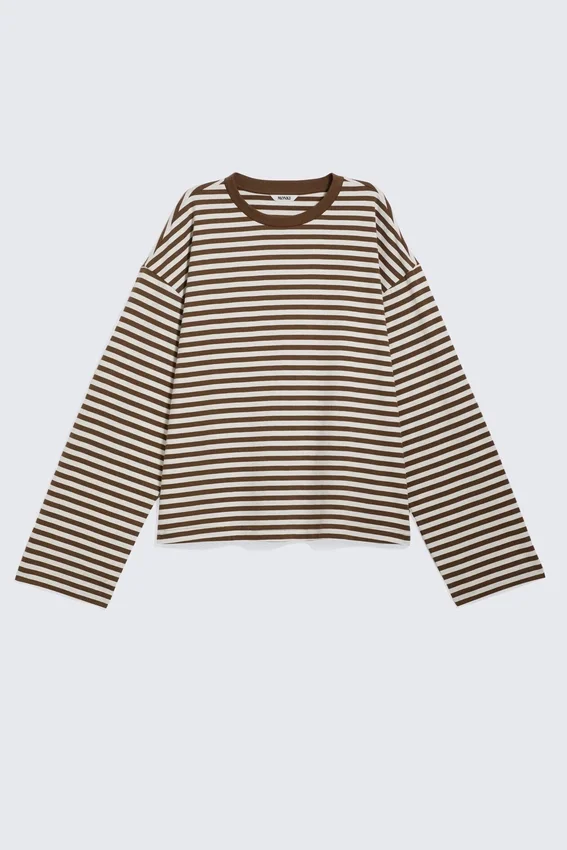 Langarmshirt aus Baumwolle – Braun-weiße Streifen Langarmshirt aus Baumwolle – Braun-weiße Streifen