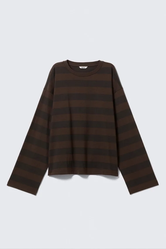 Langarmshirt aus Baumwolle – gestreift, dunkelbraun Langarmshirt aus Baumwolle – gestreift, dunkelbraun