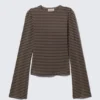 Langarmshirt aus Baumwolle – gestreift, dunkelbraun