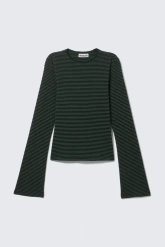 Langarmshirt aus Baumwolle – gestreift, dunkelgrün