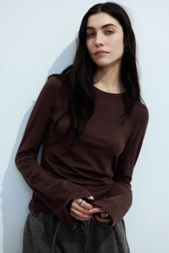 Langarmshirt aus Baumwolle – gestreift, dunkelrot