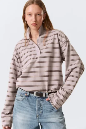 Langarmshirt aus Baumwolle – gestreift, hellrosa