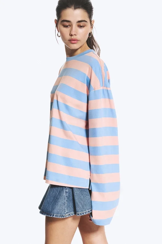 Langarmshirt aus Baumwolle – gestreift in Rosa/Blau Langarmshirt aus Baumwolle – gestreift in Rosa/Blau