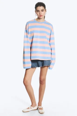 Langarmshirt aus Baumwolle – gestreift in Rosa/Blau