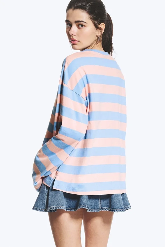 Langarmshirt aus Baumwolle – gestreift in Rosa/Blau Langarmshirt aus Baumwolle – gestreift in Rosa/Blau