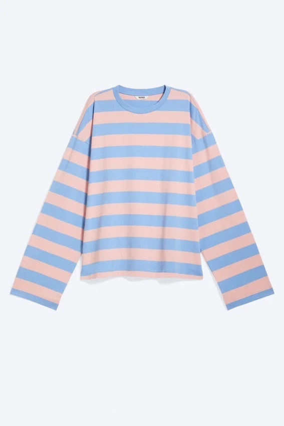 Langarmshirt aus Baumwolle – gestreift in Rosa/Blau Langarmshirt aus Baumwolle – gestreift in Rosa/Blau