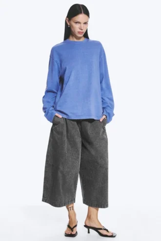 Langarmshirt aus Baumwolle – gewaschenes Blau