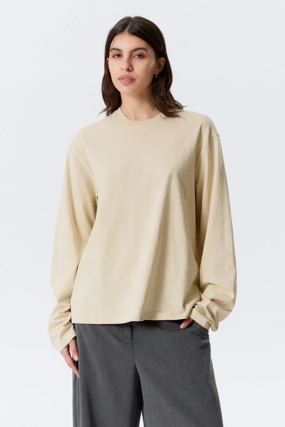 Langarmshirt aus Baumwolle – Hellbeige Langarmshirt aus Baumwolle – Hellbeige