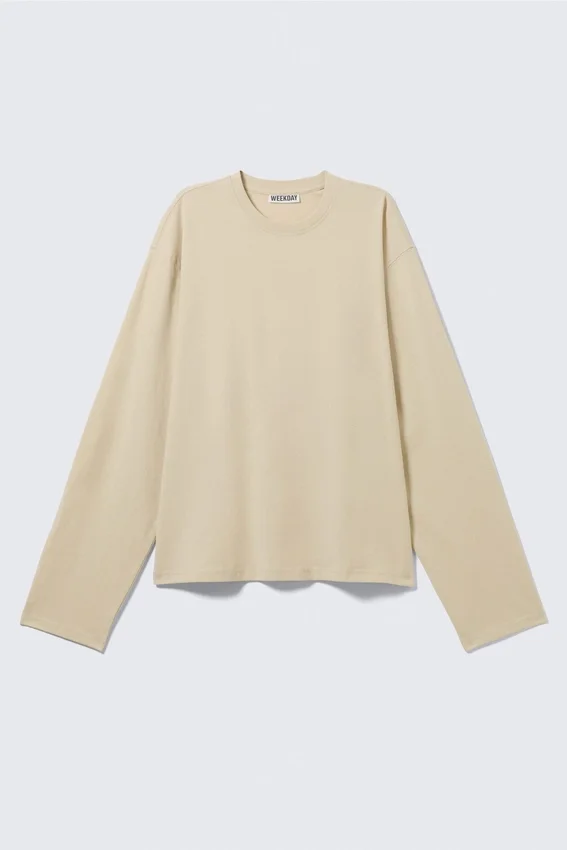 Langarmshirt aus Baumwolle – Hellbeige Langarmshirt aus Baumwolle – Hellbeige