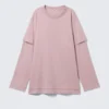 Langarmshirt aus Baumwolle im Lagenlook – Hellrosa