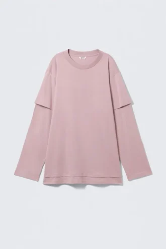 Langarmshirt aus Baumwolle im Lagenlook – Hellrosa
