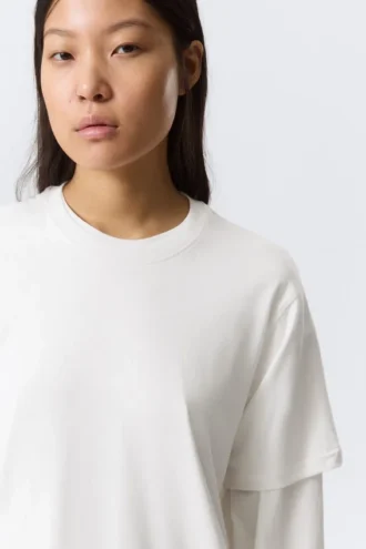 Langarmshirt aus Baumwolle im Lagenlook – Weiß