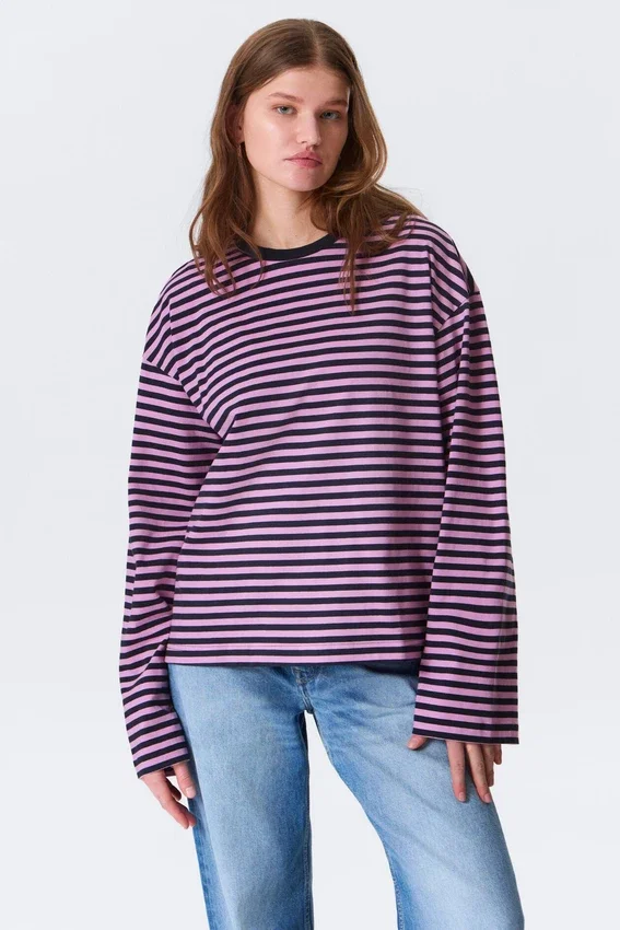Langarmshirt aus Baumwolle – Marineblau/Rosa Streifen Langarmshirt aus Baumwolle – Marineblau/Rosa Streifen