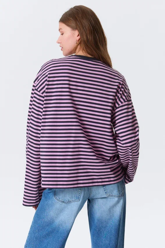 Langarmshirt aus Baumwolle – Marineblau/Rosa Streifen Langarmshirt aus Baumwolle – Marineblau/Rosa Streifen