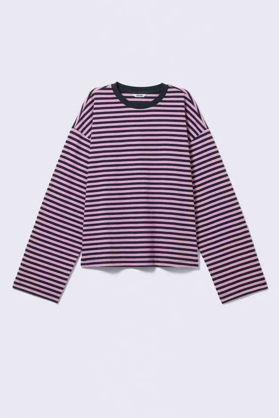 Langarmshirt aus Baumwolle – Marineblau/Rosa Streifen Langarmshirt aus Baumwolle – Marineblau/Rosa Streifen