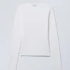 Langarmshirt aus Baumwolle mit U-Boot-Ausschnitt – Weiß Langarmshirt aus Baumwolle mit U-Boot-Ausschnitt – Weiß
