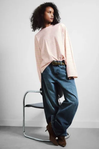 Langarmshirt aus Baumwolle – Rosa – Gelbe Streifen