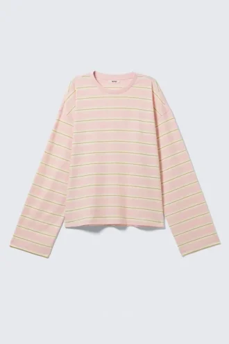 Langarmshirt aus Baumwolle – Rosa – Gelbe Streifen