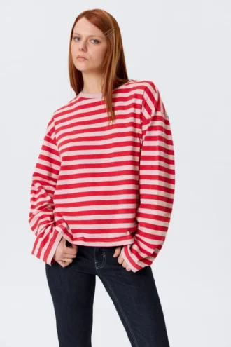 Langarmshirt aus Baumwolle – rote und rosa Streifen