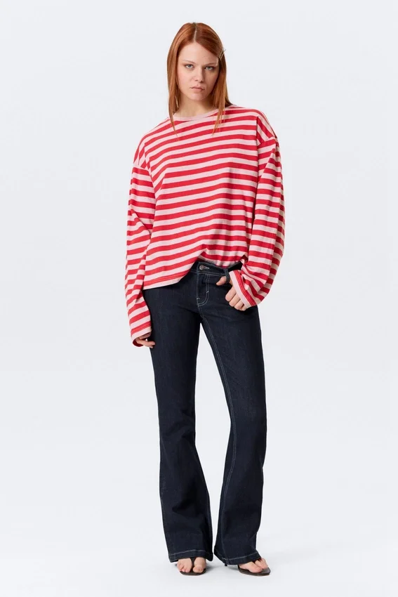 Langarmshirt aus Baumwolle – rote und rosa Streifen Langarmshirt aus Baumwolle – rote und rosa Streifen