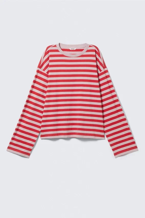 Langarmshirt aus Baumwolle – rote und rosa Streifen Langarmshirt aus Baumwolle – rote und rosa Streifen