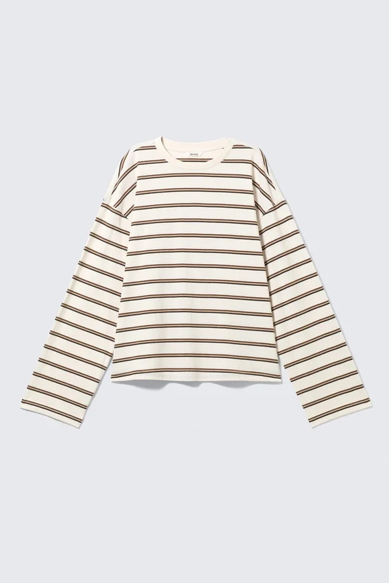 Langarmshirt aus Baumwolle – Staubweiß – Braune Streifen Langarmshirt aus Baumwolle – Staubweiß – Braune Streifen