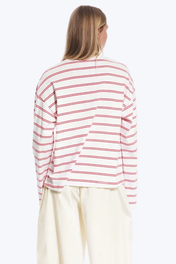Langarmshirt aus Baumwolle – Weiß – Rosa/rote Streifen Langarmshirt aus Baumwolle – Weiß – Rosa/rote Streifen