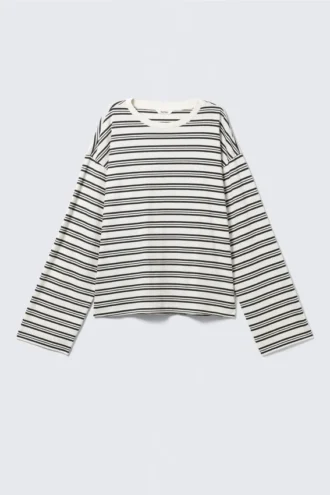 Langarmshirt aus Baumwolle – Weiß – Schwarze Streifen