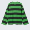 Langarmshirt aus Oversize-Baumwolle – schwarz-grün gestreift