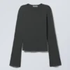 Langarmshirt – gewaschen, schwarz
