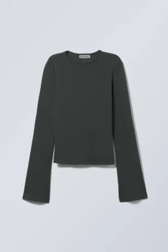 Langarmshirt – gewaschen, schwarz