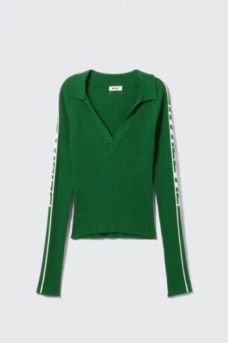 Langarmshirt mit geripptem Strick-Ausschnitt – Grün