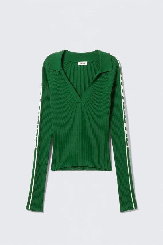Langarmshirt mit geripptem Strick-Ausschnitt – Grün Langarmshirt mit geripptem Strick-Ausschnitt – Grün