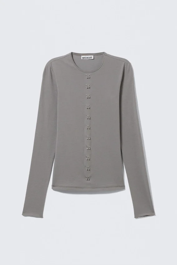Langarmshirt mit Lochmuster – Grau Langarmshirt mit Lochmuster – Grau