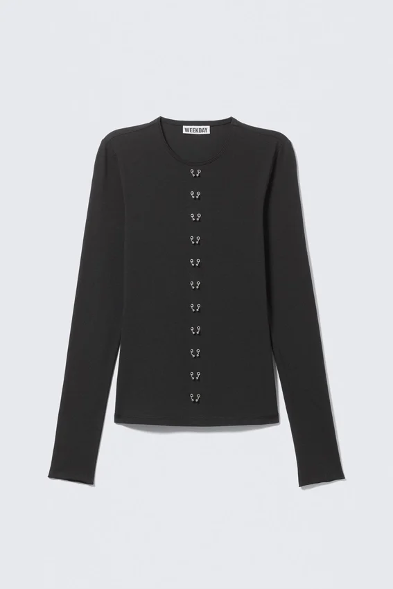 Langarmshirt mit Lochmuster – Schwarz Langarmshirt mit Lochmuster – Schwarz