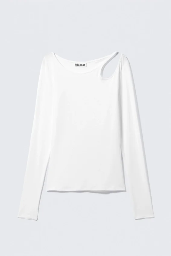Langarmshirt mit Off-Shoulder-Design – Weiß Langarmshirt mit Off-Shoulder-Design – Weiß